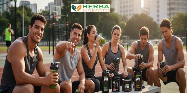Grupo esportivo com produtos Herbalife