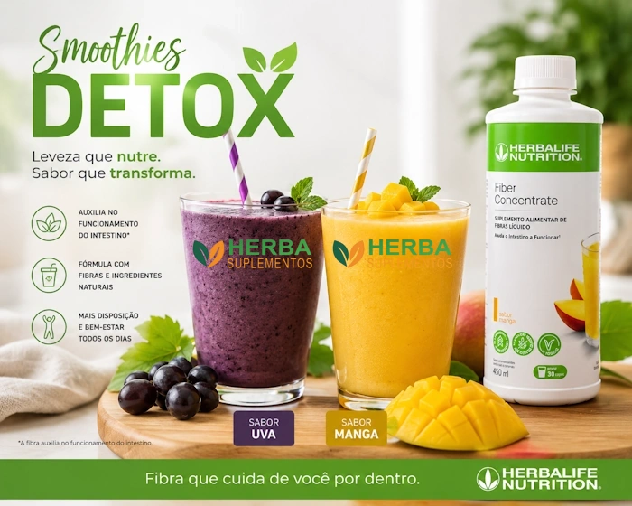 Smoothies Detox com Fiber Concentrate Herbalife - Sabores Manga e Uva
