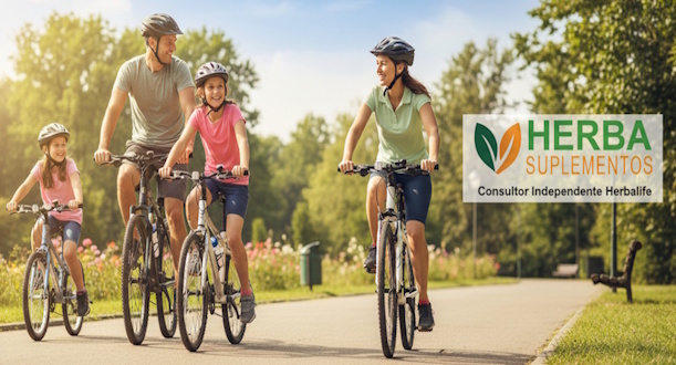 Família pedalando e estilo de vida saudável